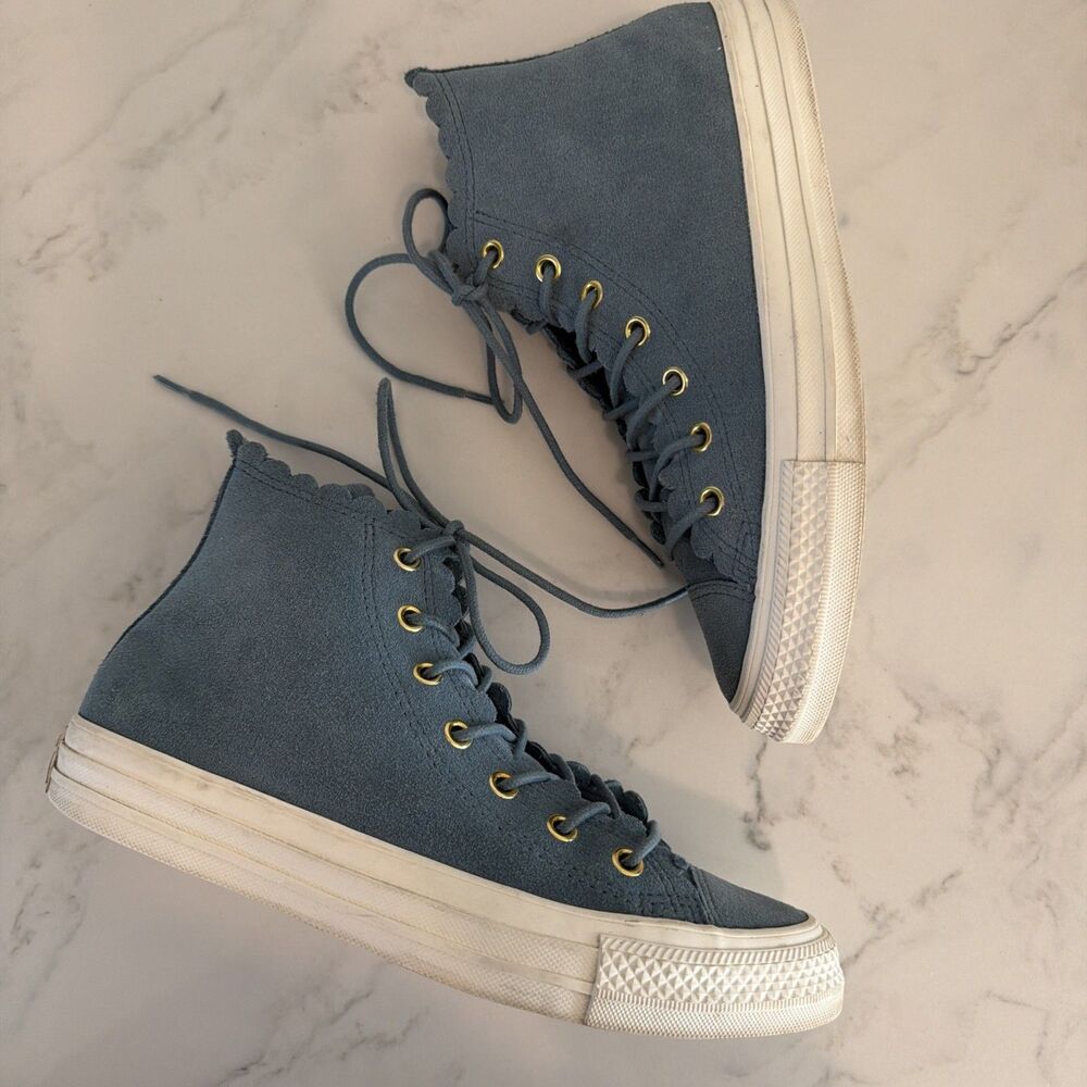 Rare Converse Chuck Taylor All Star Hi Frilly Thrills Blue Suede 7 Coquette - Picture 4 of 8